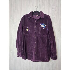 Vintage Mickey Disney Corduroy Button Up Shirt Purple Embroidered Mickey Mouse L